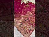 A pink Banarasi style saree with Meenakari weaving, 