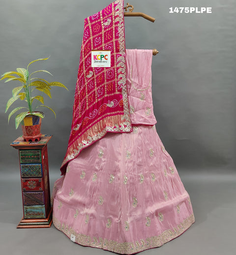 KcPc New Pure H O silk gaji silk Gharchola Dupatta cutdana Gotapatti work Lehenga MAD