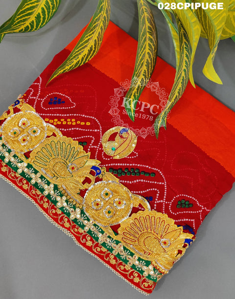 KcPc Latest Ethnic Indian Marriage Bridal Chunri Pila Odhna in Peacock Belbuti work  Pila (Pure Georgette Fabric)