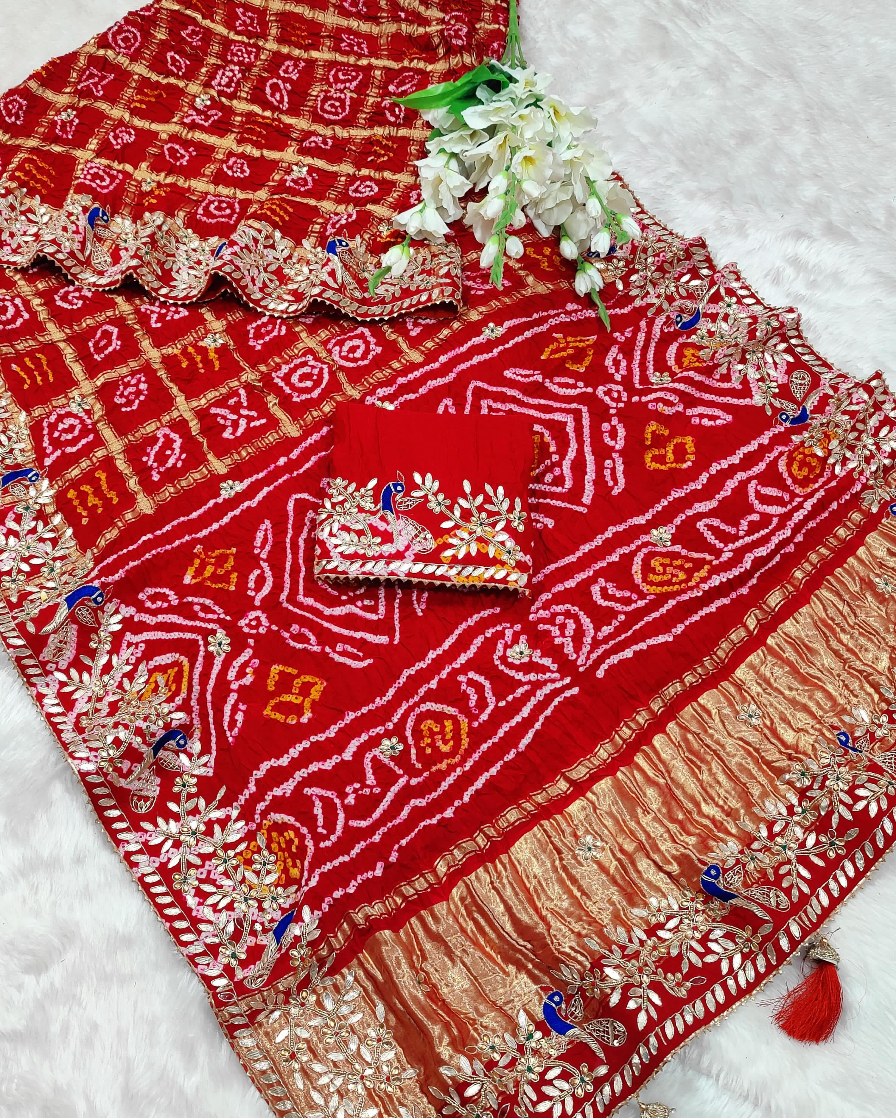 KcPc Pure Gaji Silk Bandhani Ghatchola Heavy Gotapatti Work SareeBTURed