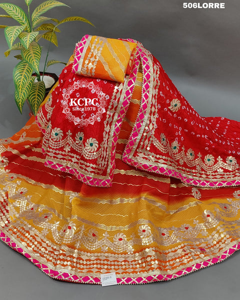 KcPc Pure Kota Doria Rajasthani Lehriya Print With Gotapatti Work Lehenga KML