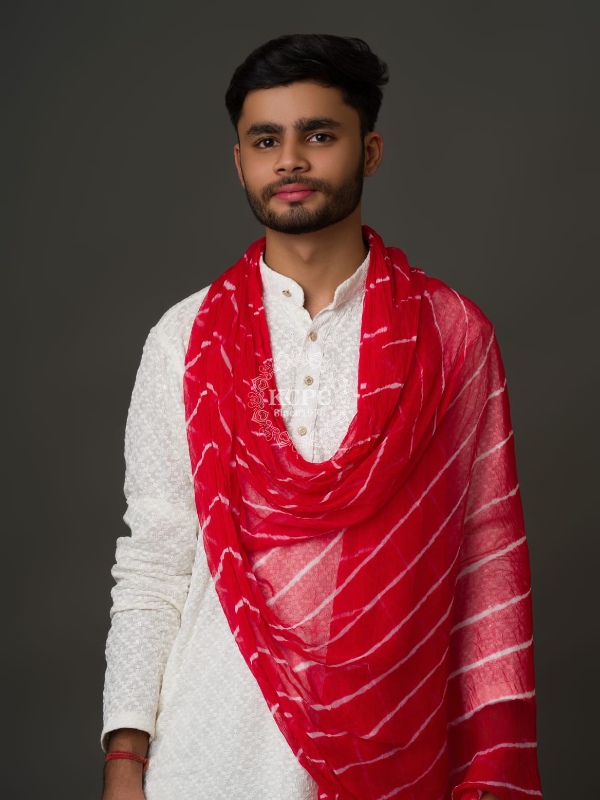 KcPc Original Handmade Chiffon Leheriya Gent's Dupatta Red