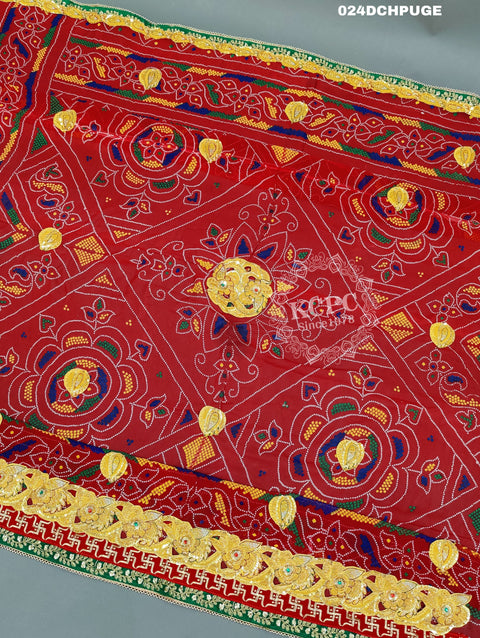 KcPc Marriage Purpose Chunri Pilia Dupatta 1.5 pat Traditional Chunri (Pure Georgette Fabric)