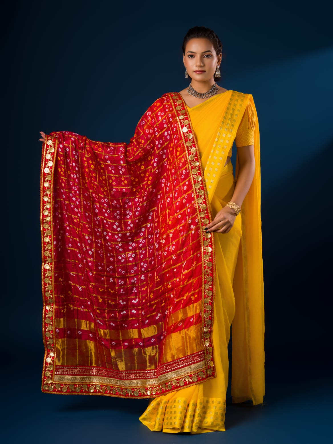 KcPc Ghatchola Art Silk Bandhej Gotapatti DupattaRed
