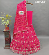A pink georgette bandhej lehenga with cutdana gotapatti work 