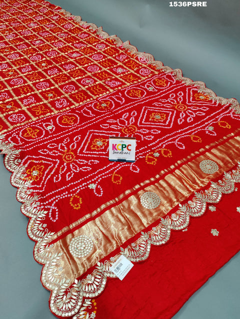 KcPc Famous Pure Gaji silk Gharchola Bandhani Gota patti Work Saree AMT