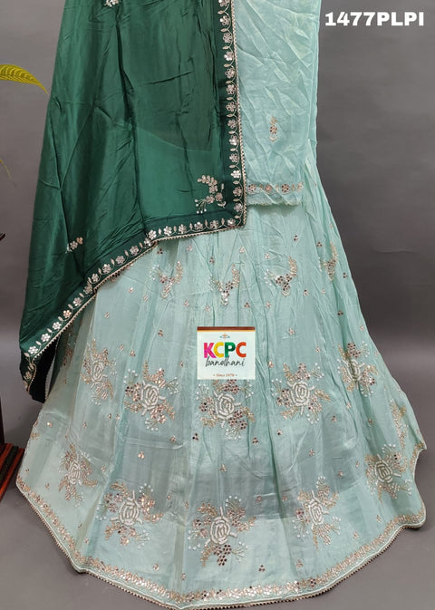 KcPc Beautiful Upada Silk with white Cutdana Beads Mirror Work Lehenga MAD