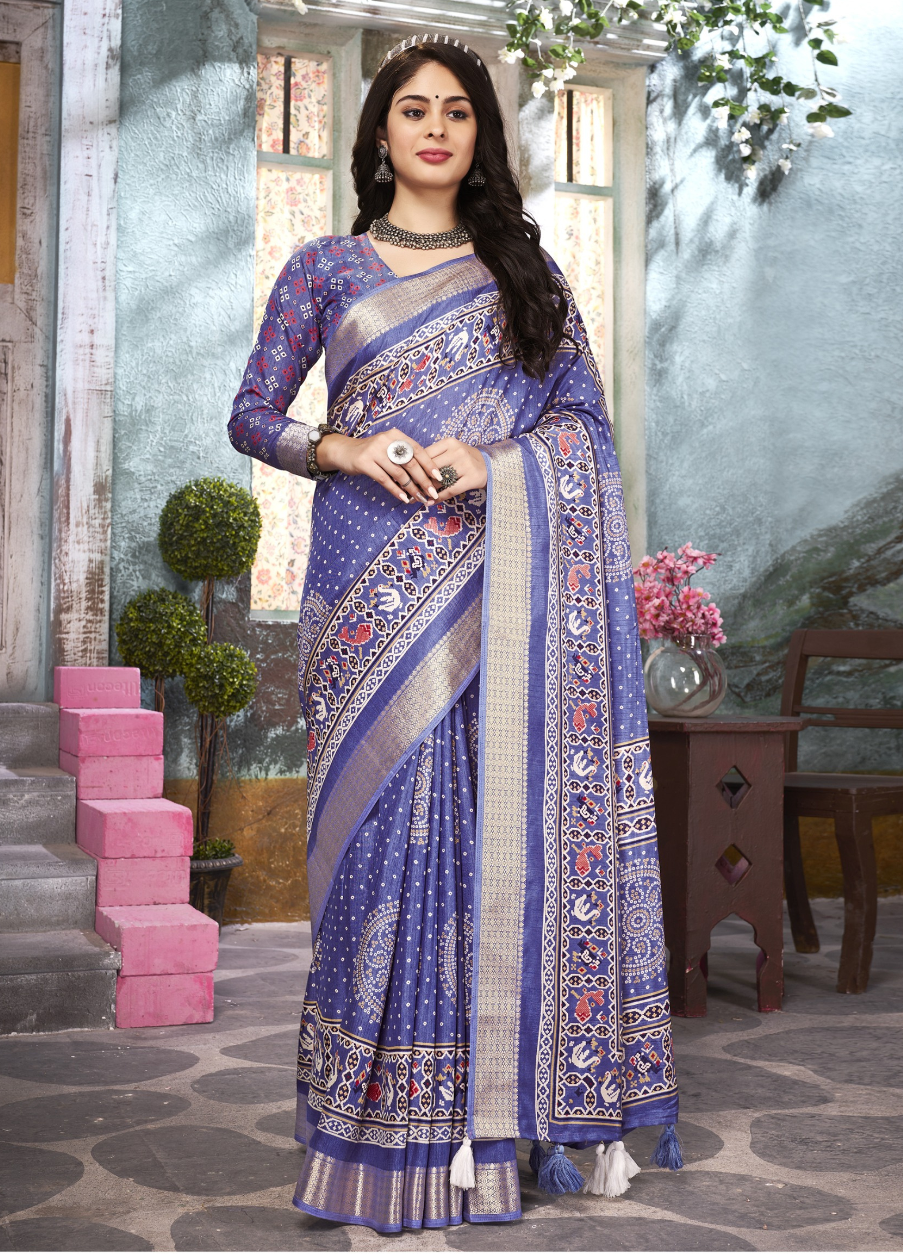 Pashmina cotton silk with bandhani saree 