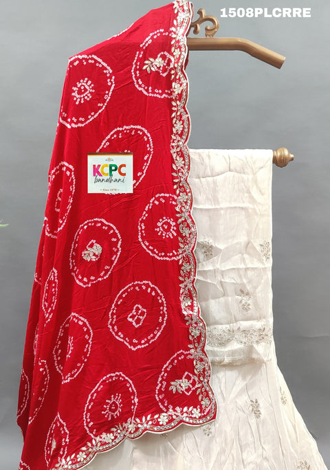 KcPc New Pure upada silk with Bandhani Dupatta And Cutdana Gotapatti Work Lehenga MAD