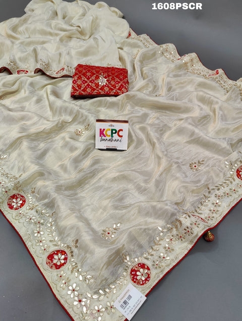 KcPc New Tissue Silk zardoji Gotapatti Work Saree  RG