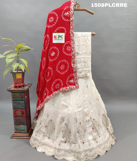 KcPc New Pure upada silk with Bandhani Dupatta And Cutdana Gotapatti Work Lehenga MAD