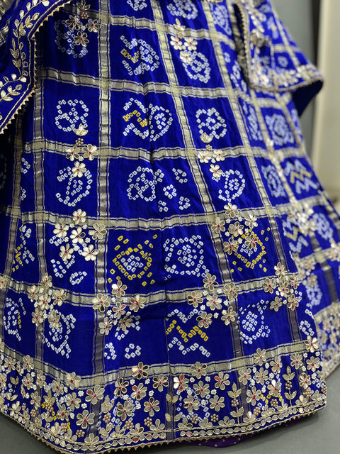 KcPc Pure Gaji Silk Bandhani Ghatchola Handwork Lehenga SATIS Royal Blue