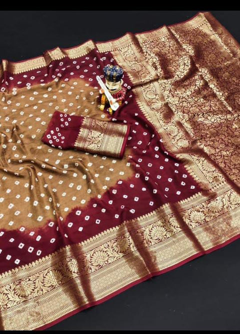 KcPc New Viscos Silk Bandhani Saree With Zari Border