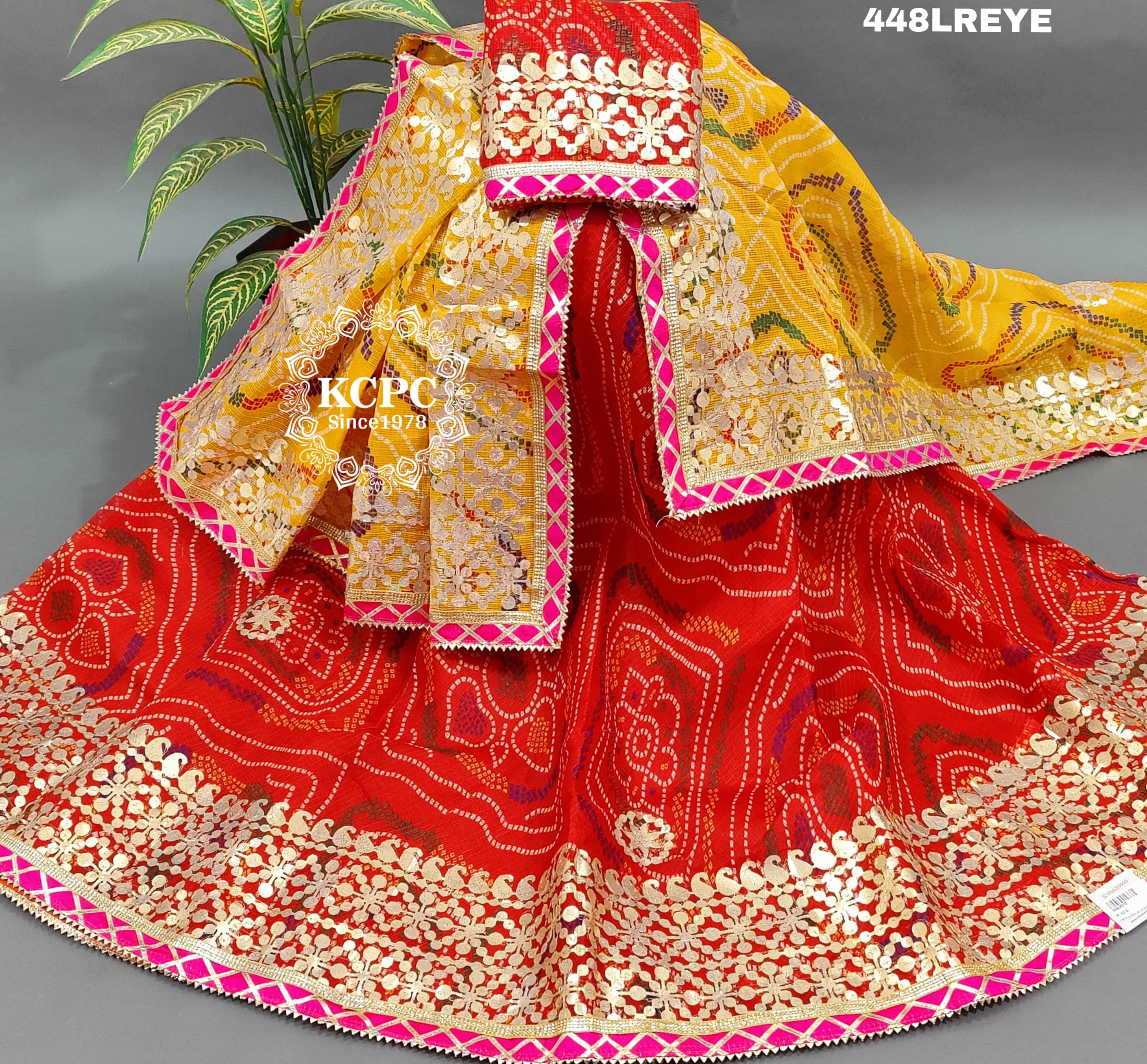 KcPc Pure Kota Doria Bandhej Lehenga Chunni KML