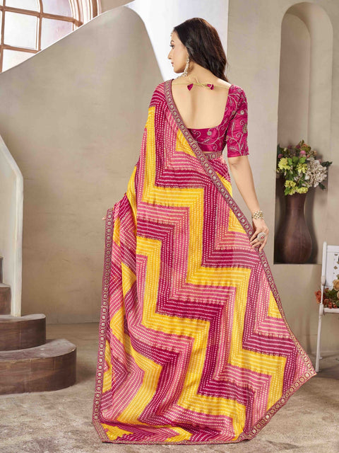 KcPc New Chiffon Zig Zag Foil Print Bandhani saree,SRD