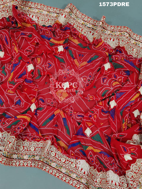 KcPc New Marwadi Pure Georgette bandhani Heavy Gotapatti work border Dupatta