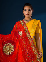 KcPc Pure Georgette Rajasthani Chunri DupattasRed Orange pilaAJM