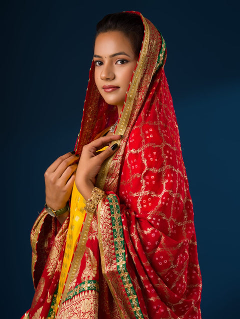 KcPc Pure Georgette  Banarasi Ghatchola Bandhani Dupatta Chunri