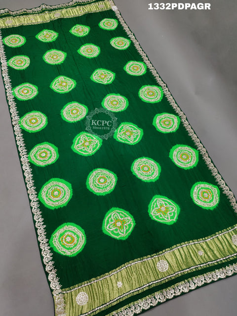 KcPc New Gaji silk Handmade Laddu Bandhej Beautiful Gota patti Work Dupatta RG