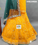 Pure Organza Bright Colour Beautiful Gotapatti Work With Baking Lappa Bitu Nr Orange Green Lehenga