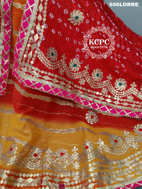 KcPc Pure Kota Doria Rajasthani Lehriya Print With Gotapatti Work Lehenga KML