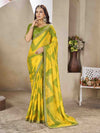 Chiffon Zig Zag foil print bandhani saree in yellow colour