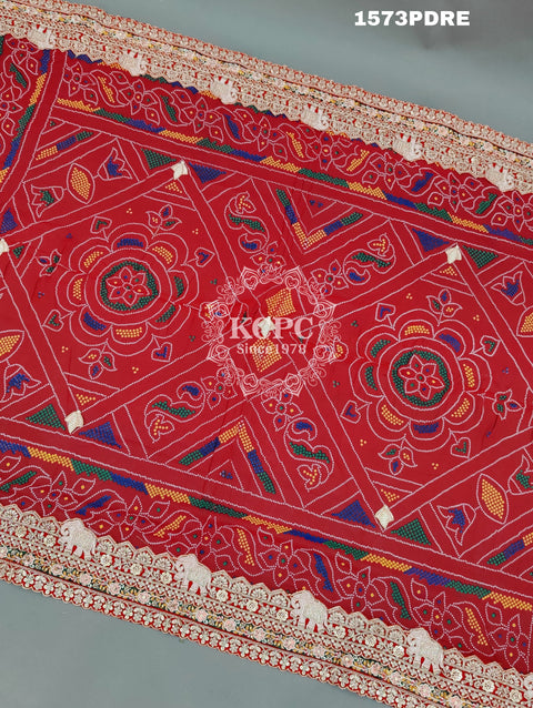KcPc New Marwadi Pure Georgette bandhani Heavy Gotapatti work border Dupatta