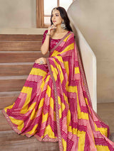 Zig Zag Foil Print Bandhani style saree 