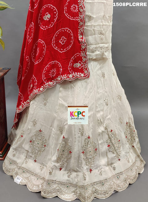 KcPc New Pure upada silk with Bandhani Dupatta And Cutdana Gotapatti Work Lehenga MAD