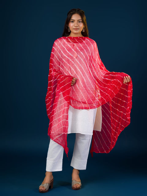 KcPc Originals Handmade Chiffon Leheriya Dupattas  Red
