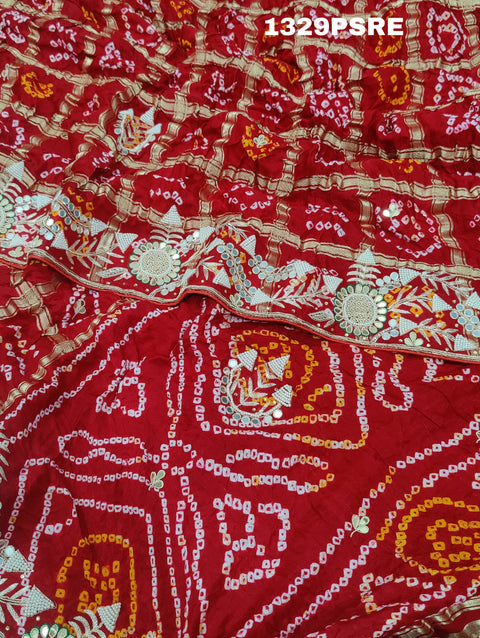 KcPc Beautiful Pure Gaji Silk Gharchola with white Cutdana Beads Mirror work Saree  MAD