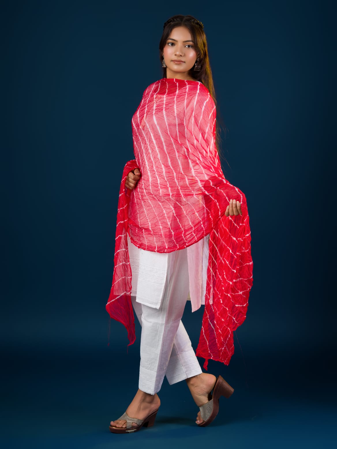 KcPc Originals Handmade Chiffon Leheriya DupattasRed