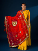 KcPc Pure Georgette Rajasthani Chunri DupattasRed Orange pilaAJM