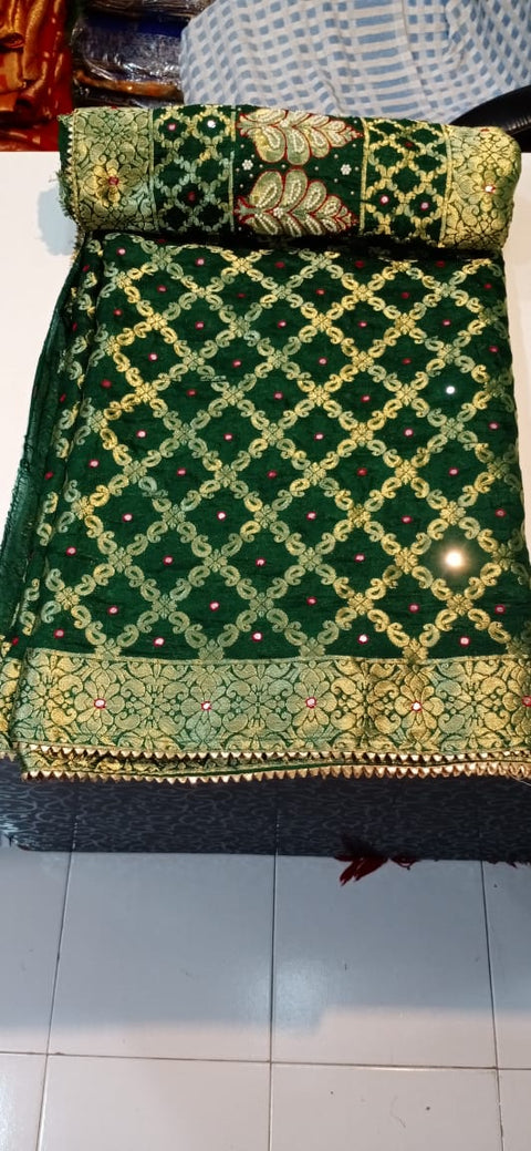 KcPc New Gharchola Banarasi Silk Fabric With Heavy Zari Work Saree KML BottleGreen