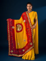 KcPc Pure Georgette Rajasthani Chunri DupattasRed Lemon PomchaAJM
