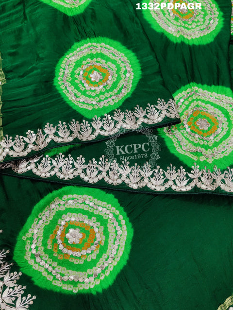 KcPc New Gaji silk Handmade Laddu Bandhej Beautiful Gota patti Work Dupatta RG