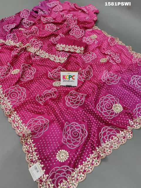 KcPc New Pure Dola Silk hand Gotapatti Cutdana Work Bandhani saree AMT