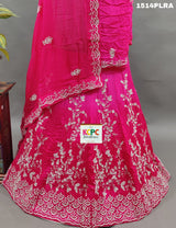 A pink lehenga with white cutdana beads work and mirror 