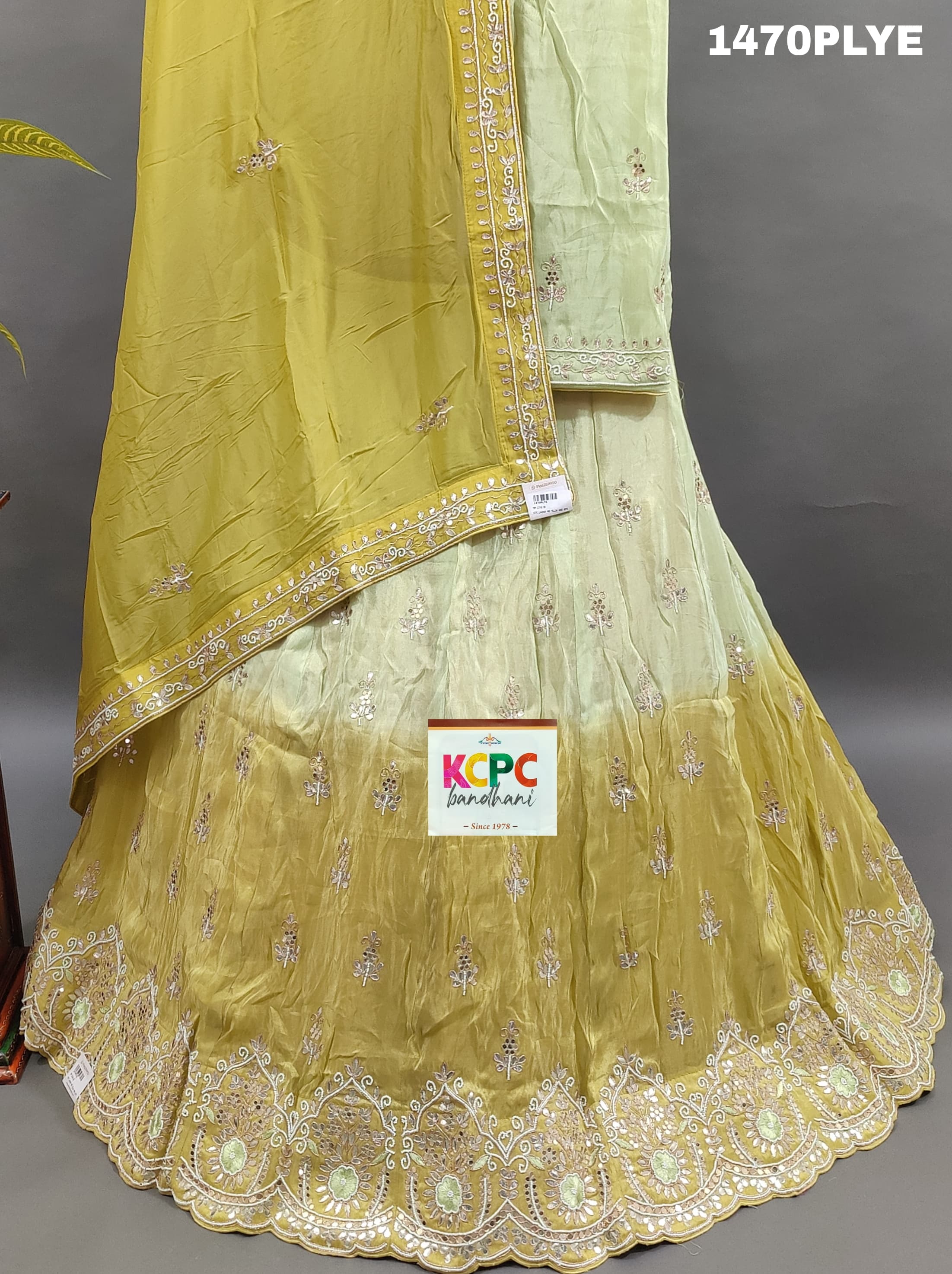 KcPc H O Silk Double Shade Heavy Cutdana Mirror Work Lehenga MAD