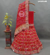 A red and multicolor traditional Gaji silk lehenga with zardozi work