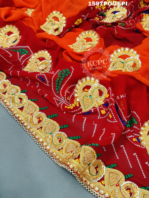 KcPc Marwadi chunri Pure Georgette Bel Buti Heavy Odhna
