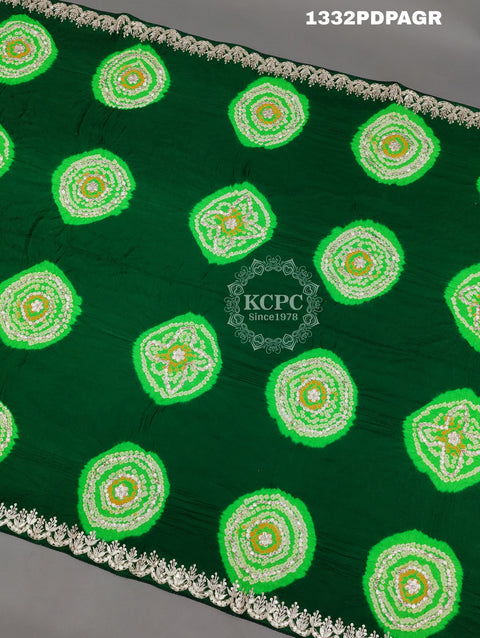 KcPc New Gaji silk Handmade Laddu Bandhej Beautiful Gota patti Work Dupatta RG