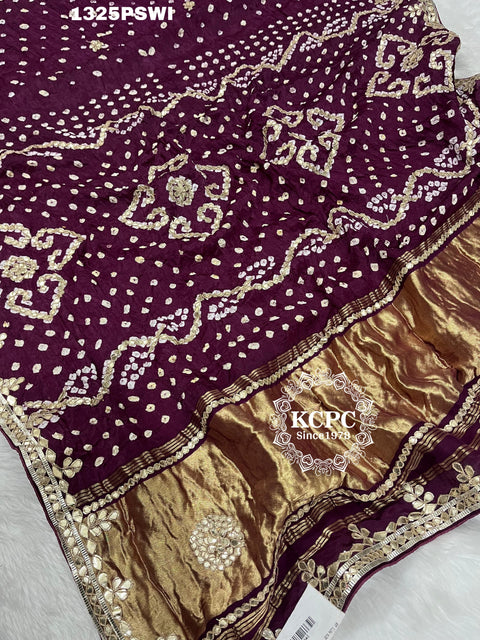 KcPc Pure Modal Gaji Silk Ekdana Bandhej Gotapatti Work Saree AMT