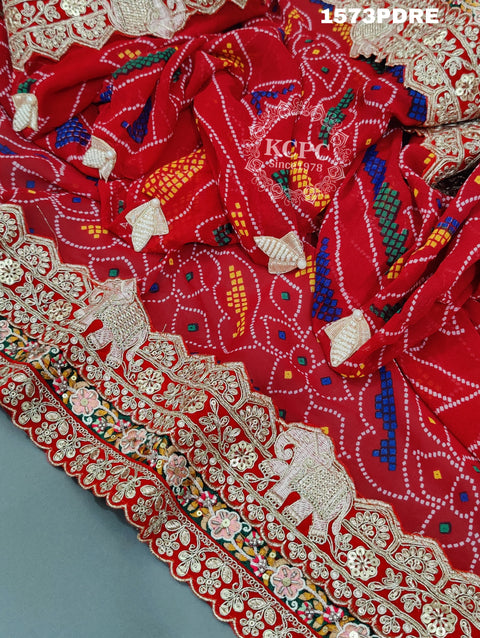 KcPc New Marwadi Pure Georgette bandhani Heavy Gotapatti work border Dupatta