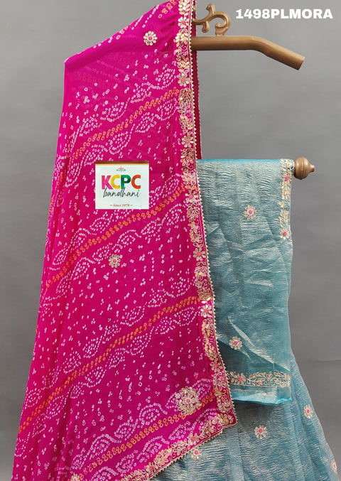 KcPc New Pure Tissue Handloom With Pure Chinon Dupatta Cutdana Mirror Handwork Lehenga MAD