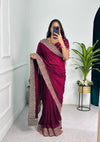 wine Vichitra silk saree with embroidery under 2000