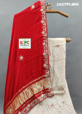 A pure upada silk lehenga with red Gaji silk dupatta