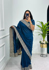 blue Vichitra silk saree with embroidery under 2000