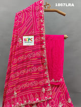 A pink georgette bandhej lehenga with cutdana gotapatti work 