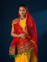 KcPc Rajasthani Marwadi Pure Georgette Chunri pila Broach Stole